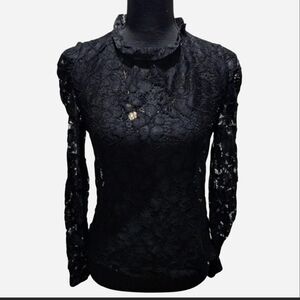NY & Company Black Lace Long Sleeve Blouse